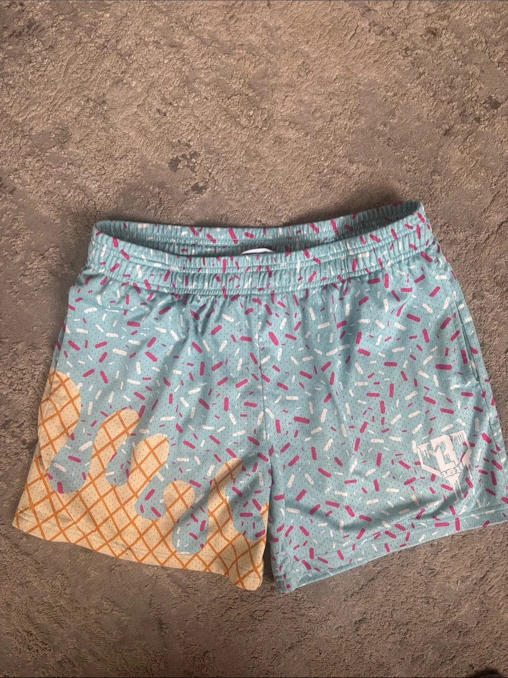 Men's Light Blue Athletic Shorts with Waffle & Sprinkle Print